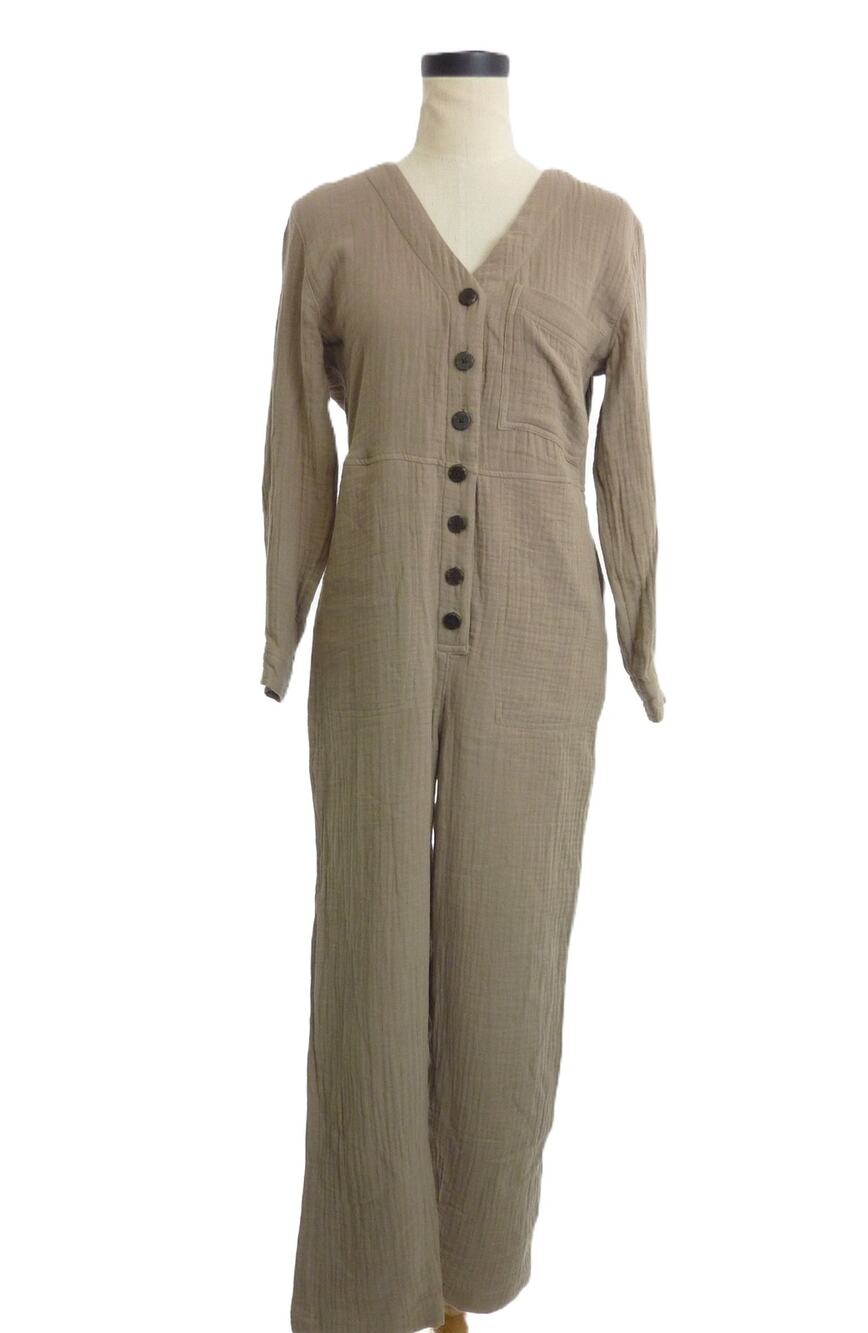 Madewell Cotton Utility Coverall Jumpsuit Brown Stitched Pocket Workwear S 80